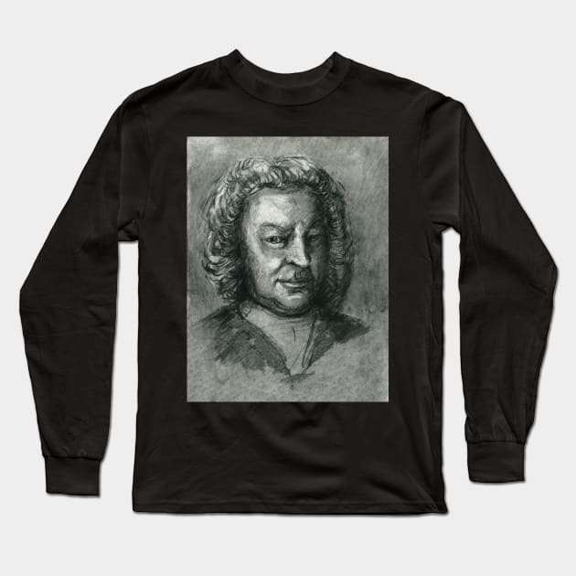 Johann Sebastian Bach - charcoal portrait Long Sleeve T-Shirt by Karolina Studena-art